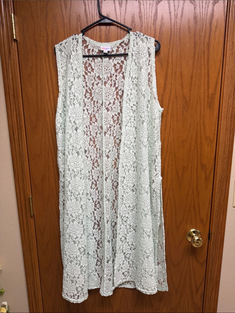 LuLaRoe Mint Green Floral Lace Open-Front Vest